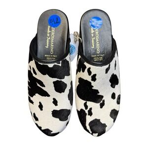 Verderosmarino Shoes Womens Size 7.5 Black Cow Print Leather Wedge Mules